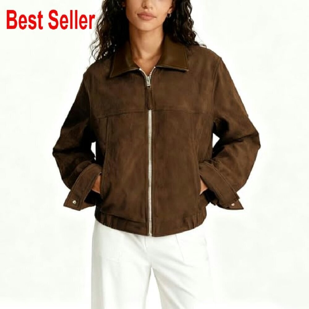 Faux Suede Cropped Jacket Utility Barn Coat Chic Y2K Retro Fall Outwear - Picture 4 of 8